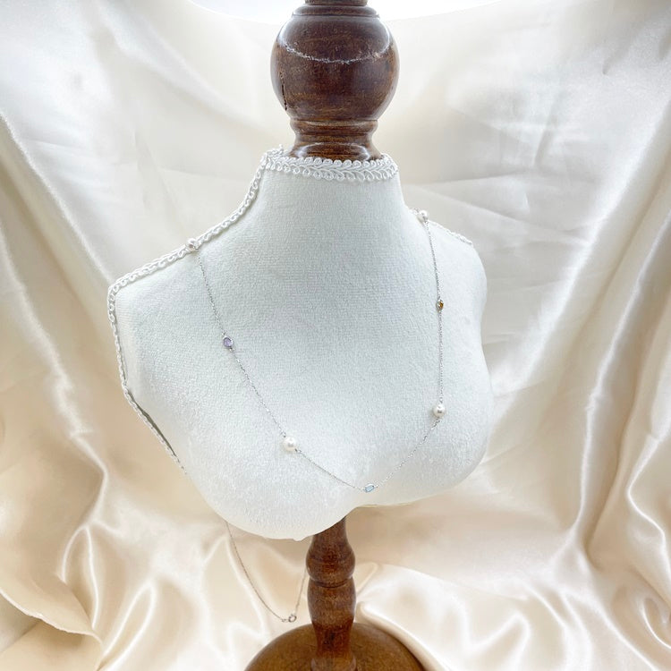 K18WG ネックレス パール マルチ色石 CJ0178