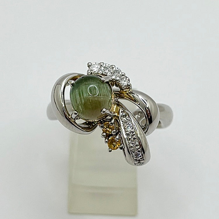 Pt / K18リング バイカラートルマリン キャッツアイ CJ0631