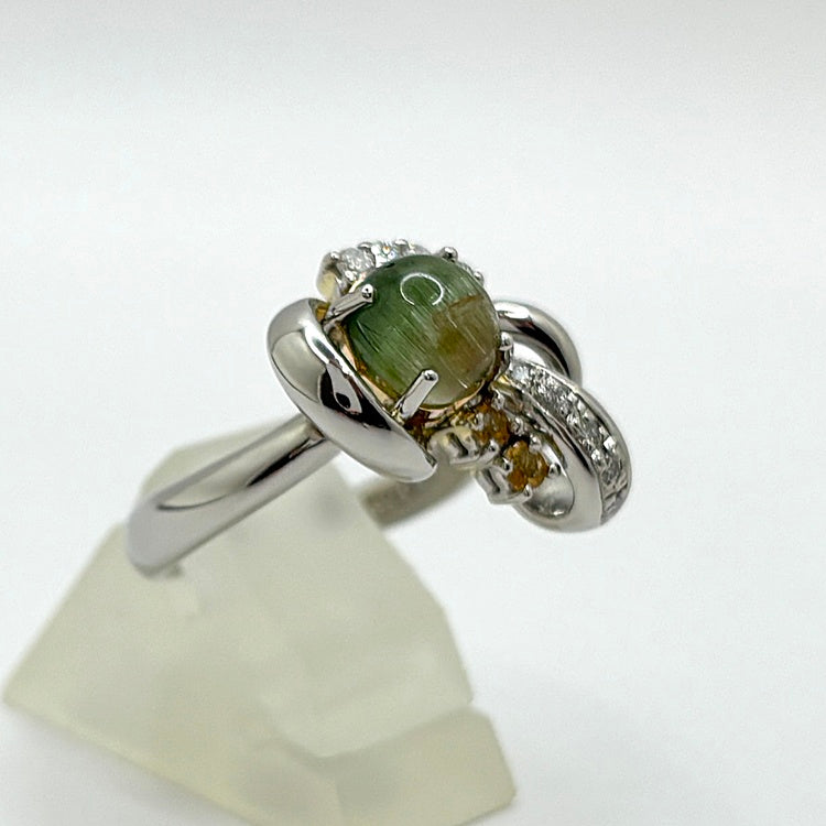 Pt / K18リング バイカラートルマリン キャッツアイ CJ0631