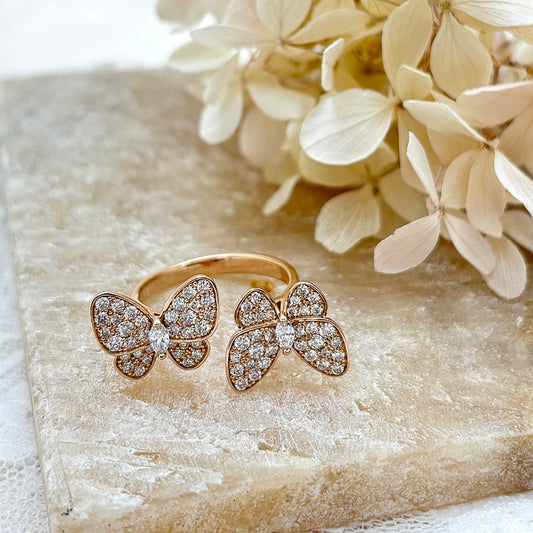 K18PG リング ダイヤ 蝶 CJ0676